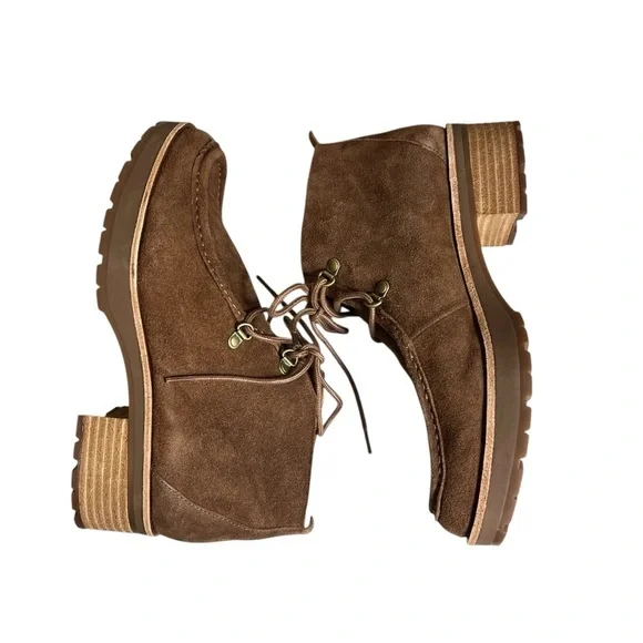 Kork-Ease Wales Brown Suede Lace Up Boots 9.5 Chunky Heel Leather Upper Lug Sole - Picture 7 of 12